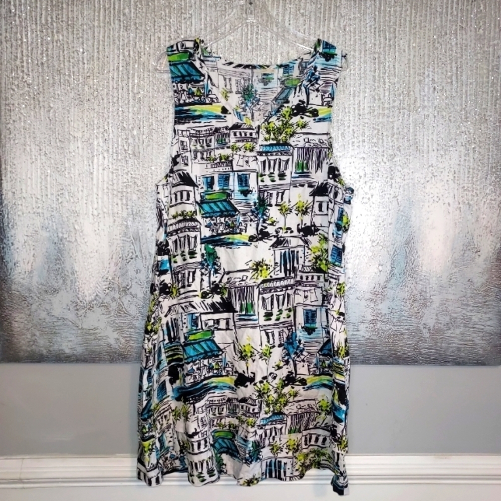 LANTANA Casual 100% Linen Print Dress